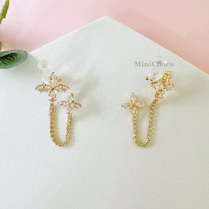 Cubic Zirconia Flower Cuff Earrings